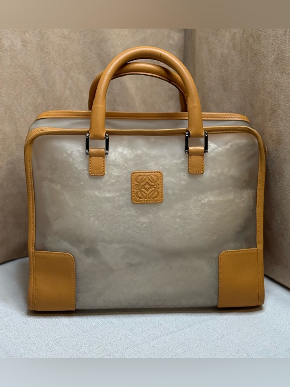 Loewe Amazona PVC & Tan Leather Satchel Top Handle w/ Pouch - Picture 2 of 14